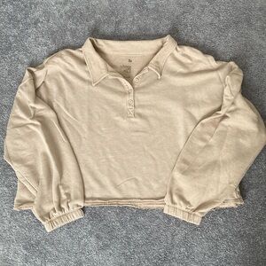 Lounge Life Polo by SO Cropped Sweatshirt Women’s 2X Beige Pullover